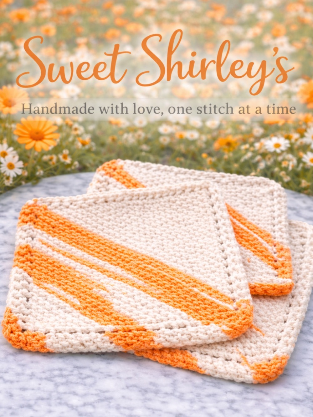 Bundle of 3 Sweet Shirley’s “Orange/White Stripe” Dishcloth